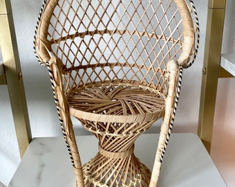 Vintage Rattan Peacock Style Plant Stand; Natural Color; Boho Style. Natural Wood - Retro Plant Stand Combine Purchases for Free Shipping!