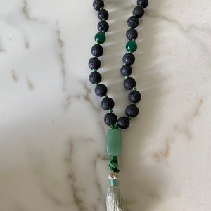 Mini Mala - Buddhist Prayer Beads - Jade and Volcanic Rock - 1 of a Kind - Combine Orders for Free Shipping