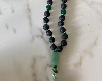 Mini Mala - Buddhist Prayer Beads - Jade and Volcanic Rock - 1 of a Kind - Combine Orders for Free Shipping