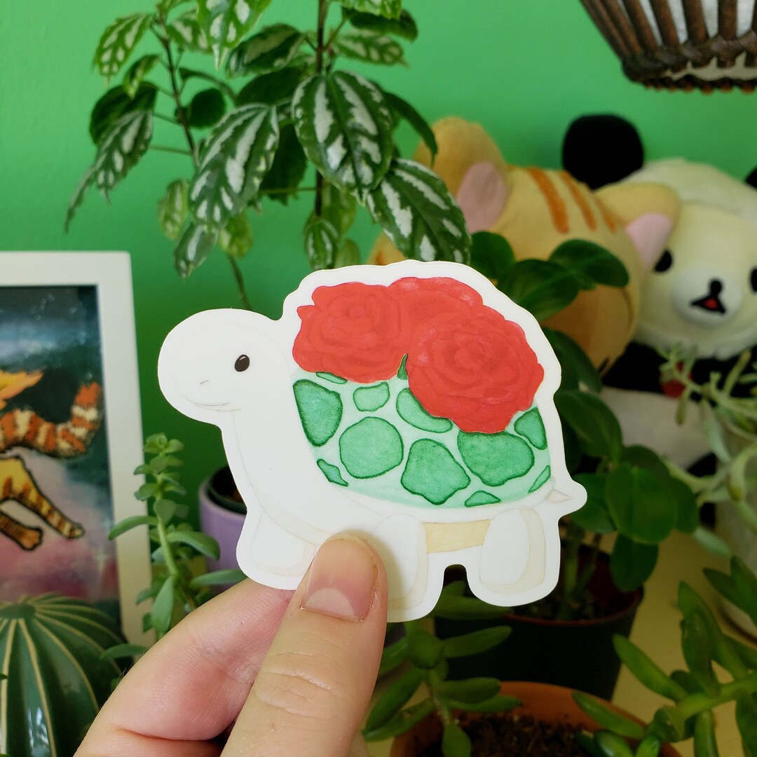 Rose Turtle Planter Waterproof Sticker - Etsy