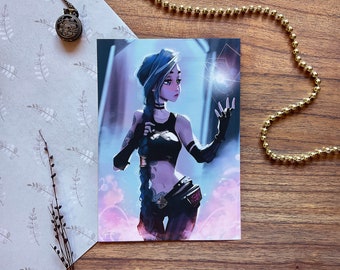 Steampunk girl print / Electric pink / High-quality print / Gift decoration canvas poster / Cute LOL Jinx anime art print