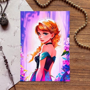 Lamina princesa nordica / Flores rosas / Impresion de alta calidad / Decoracion regalo poster / Linda lamina de arte anime reino de hielo