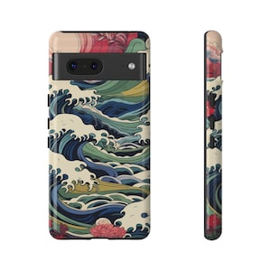Japanese Wave Warm Colors Tough Case for Google Pixel 7 Google Pixel 6 Pro Google Pixel 6 Google Pixel 5 5G Case Japanese Art Great Wave