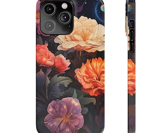 Pretty Galaxy Flowers Slim Phone Case for iphone 14 Pro Max 13 Pro Mini 12 11 X XR XS 8 7 Minimalist Flora Design Flower Pattern Phone Case