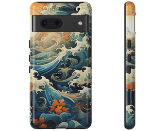Japanese Waves Painting Tough Case for Google Pixel 7 Case Pixel 6 Pro Case Pixel 5 5G Phone Case Paisley Pattern Japanese Google Pixel Case