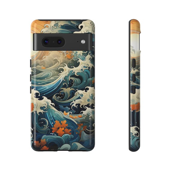 Japanese Waves Painting Tough Case for Google Pixel 7 Case Pixel 6 Pro Case Pixel 5 5G Phone Case Paisley Pattern Japanese Google Pixel Case
