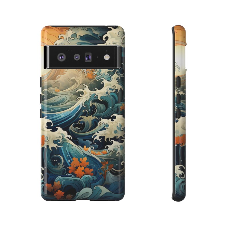 Japanese Waves Painting Tough Case for Google Pixel 7 Case Pixel 6 Pro Case Pixel 5 5G Phone Case Paisley Pattern Japanese Google Pixel Case image 5