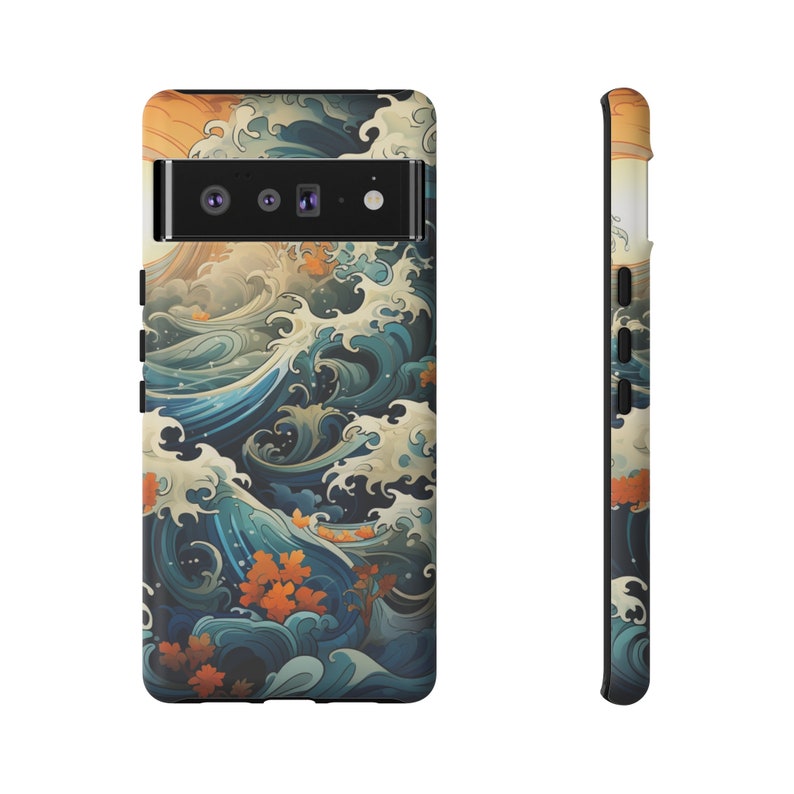 Japanese Waves Painting Tough Case for Google Pixel 7 Case Pixel 6 Pro Case Pixel 5 5G Phone Case Paisley Pattern Japanese Google Pixel Case image 6