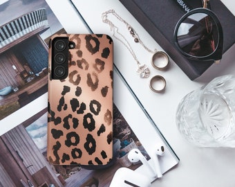 Rose Gold Cheetah Print Tough Case for Samsung Galaxy S23 Ultra S23 Plus S23 S22 Ultra S21 Ultra Plus S20 S20+ S20 FE S10 S10E S10 Plus