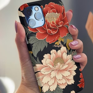Antiek bloemmotief Tough Phone Case voor iphone 14 Pro Max 14 Pro 13 Pro Max 13 Mini 12 Pro Max Iphone 11 Case Japanse stijl bloemen
