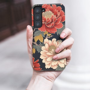 Antique Flower Pattern Tough Phone Case for Samsung Galaxy 23 Ultra Case s23 Plus Case S22 S21 FE S20 S20+ S10 S10E Japanese Floral