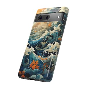 Japanese Waves Painting Tough Case for Google Pixel 7 Case Pixel 6 Pro Case Pixel 5 5G Phone Case Paisley Pattern Japanese Google Pixel Case image 2