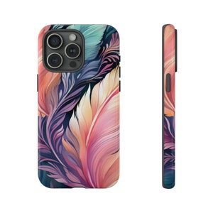 Feather Ombre Color Gradient Tough Case for iphone 15 Pro Max 15 Pro 15 Plus 14 13 12 Mini 11 X XR XS 8 Colorful Floral Simplistic
