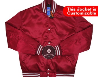 Handmade Maroon Satin High School Letterman Baseball Bomber Blank Mid Season Varsity Streetwear College Bomber Jacket