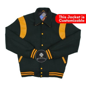 Handmade Byron Collar Forest Green Wool With Leather Inserts High School Letterman Baseball Bomber Varsity Streetwear College Jacket