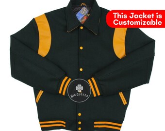 Handmade Navy Melton Wool Varsity Jacket: Leather Inserts - Etsy Handmade Navy Melton Wool Varsity Jacket: Leather Inserts - Etsy