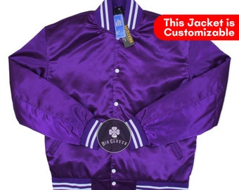 Handmade Purple Satin High School Letterman Baseball Bomber Blank Mid Season Varsity Streetwear College Bomber Jacket