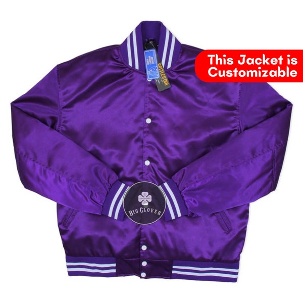 Handmade Purple Satin High School Letterman Baseball Bomber Blank Mid Season Varsity Streetwear College Bomber Jacket