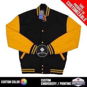 Handmade Personalized Wool Body & Cowhide Leather Sleeves High School Letterman Baseball Bomber Embroidered Varsity Streetwear Jacket