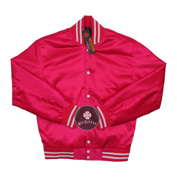 Handmade Pink Satin High School Letterman Baseball Bomber Varsity