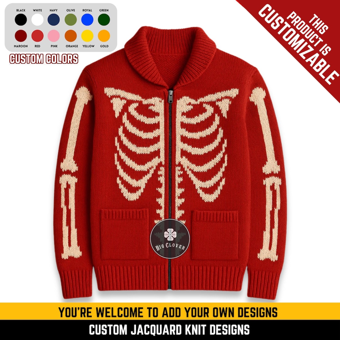 Customize Cardigans Personalized Jacquard Knit Cardigan: Embroidered Varsity Sweater - Etsy