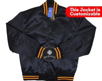 Handmade Black Satin High School Letterman Baseball Bomber Blank Mid Season Varsity Streetwear College Bomber Jacket