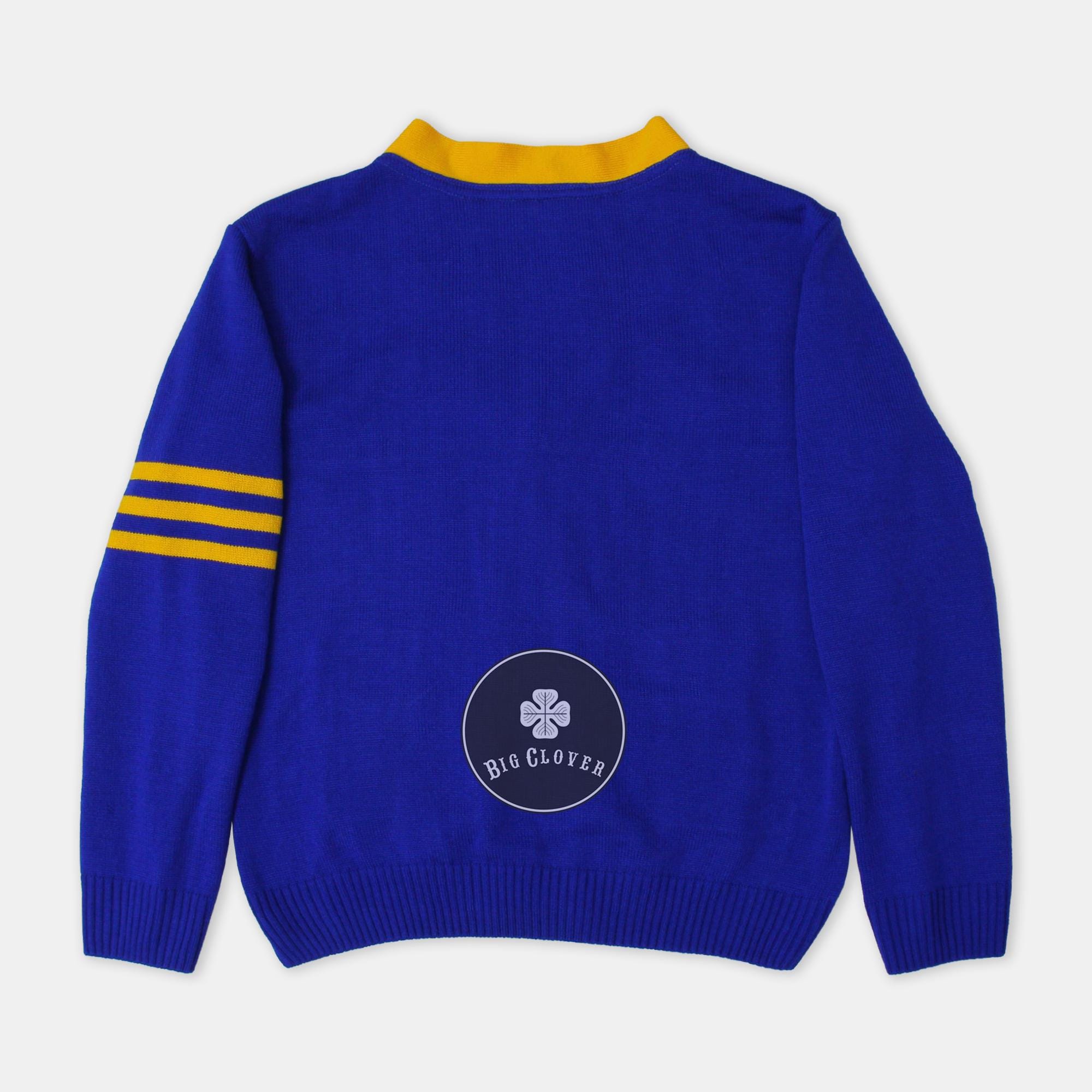 Handmade Unisex Jacquard Knitted Royal Blue Yellow Cardigan Handmade Unisex Jacquard Knitted Royal Blue Yellow Cardigan
