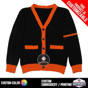 Personalizado hecho a mano unisex jacquard punto cardigan escuela universidad animadora graduación carta bordada ropa griega suéter