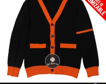 Personalized Embroidered Jacquard Knit Cardigan: School Letterman Sweater