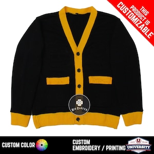 Personalizado hecho a mano unisex jacquard punto cardigan escuela universidad animadora graduación carta bordada ropa griega suéter