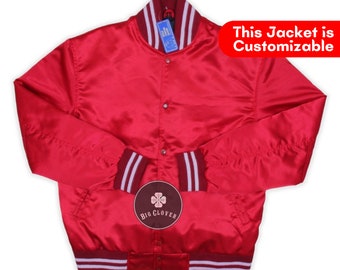 Handmade Red Satin High School Letterman Baseball Bomber Blank Mid Season Varsity Streetwear College Bomber Jacket