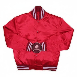 Handmade Red Satin Varsity Jacket: High School Letterman Bomber