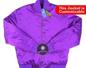 Handmade Purple MA-1 Satin High School Letterman Baseball Bomber Blank Mid Season Varsity Streetwear College Bomber Jacket