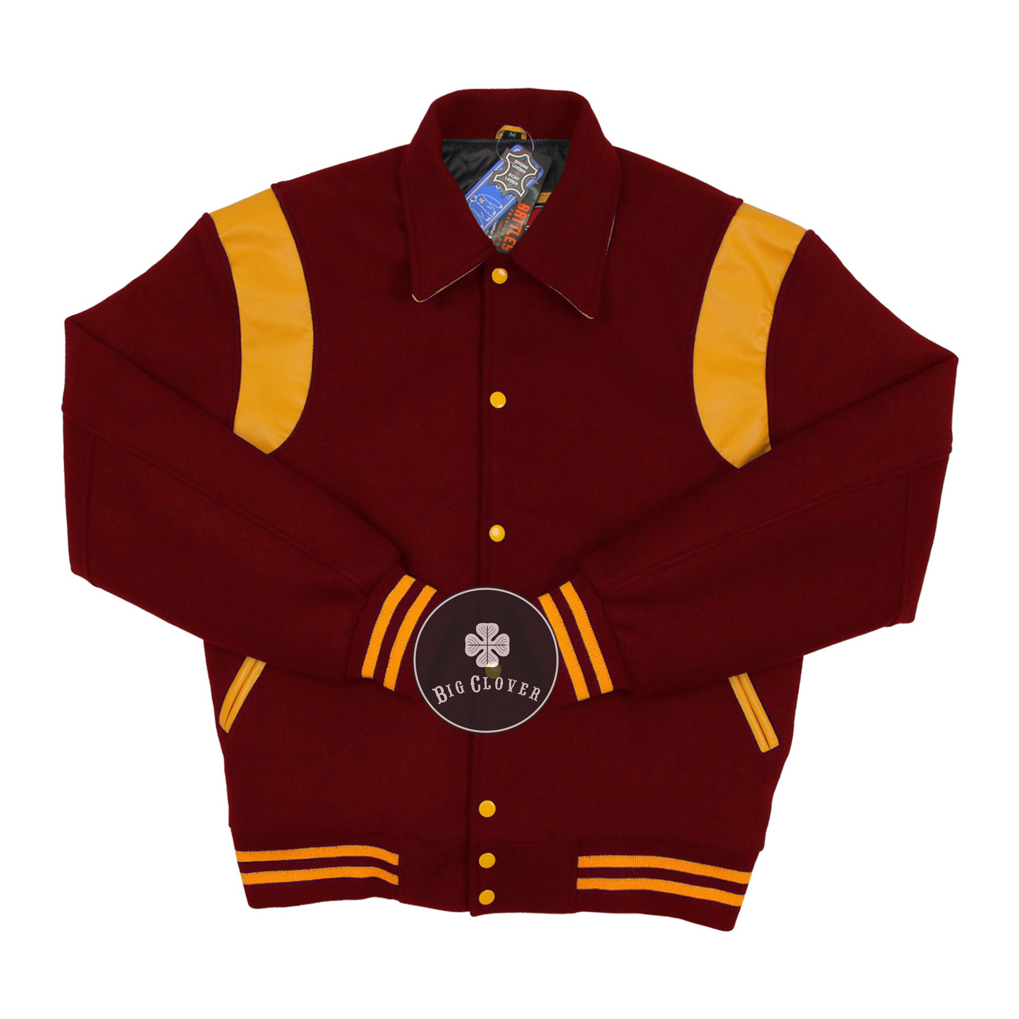 Handmade Maroon Melton Wool Varsity Jacket: Leather Inserts