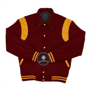 Handmade Maroon Melton Wool Varsity Jacket: Leather Inserts