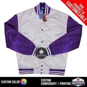 Handmade Personalized Satin Body & Sleeves High School Letterman Baseball Bomber Embroidered Varsity Streetwear Jacket