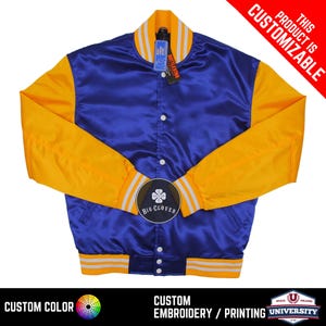 Handmade Personalized Satin Varsity Jacket: Embroidered Letterman Bomber