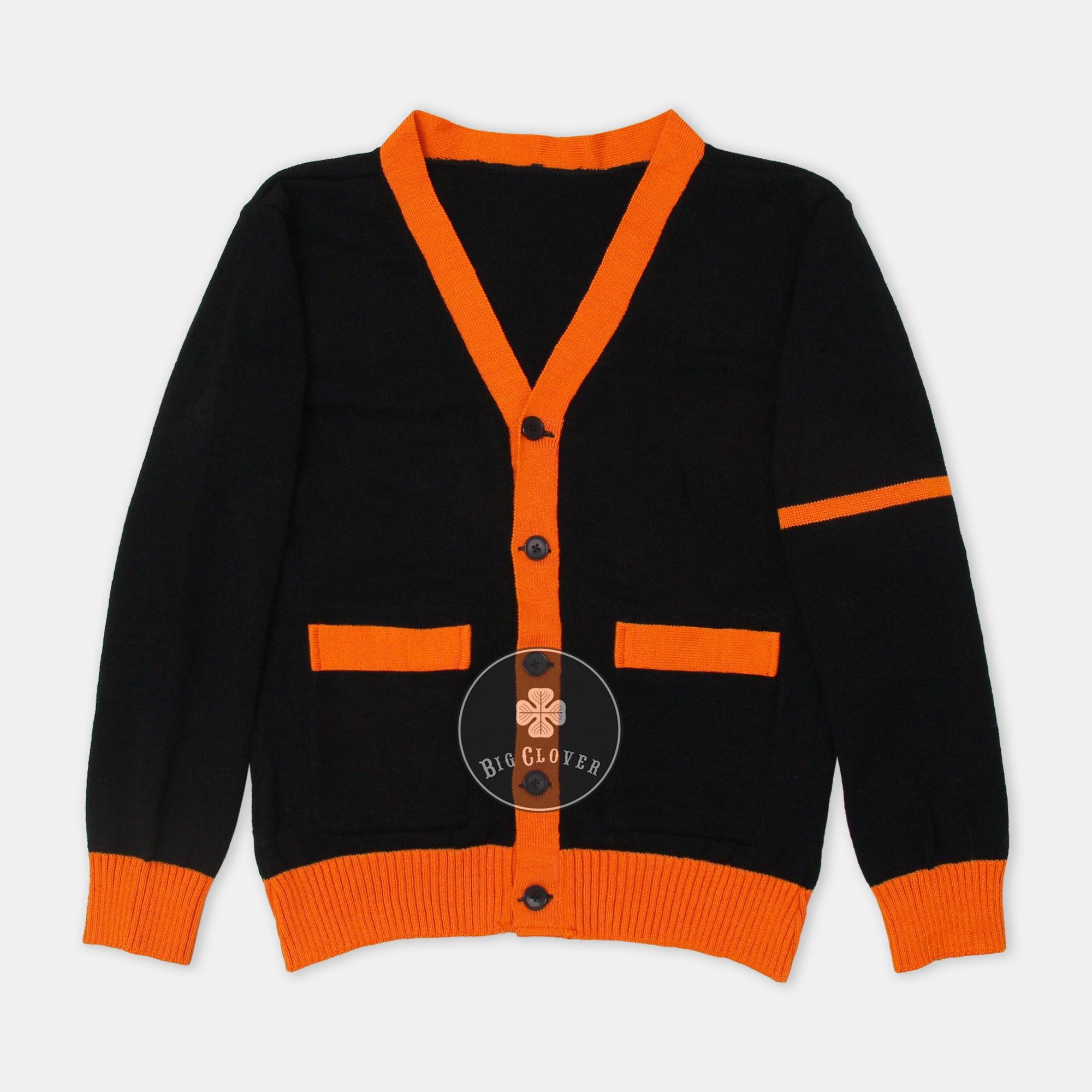 Handmade Jacquard Knit Cardigan: Black & Orange Acrylic Sweater - Etsy