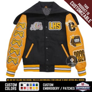 Custom Embroidered Varsity Jacket: Wool Body, Leather Sleeves, Rhinestone Detail