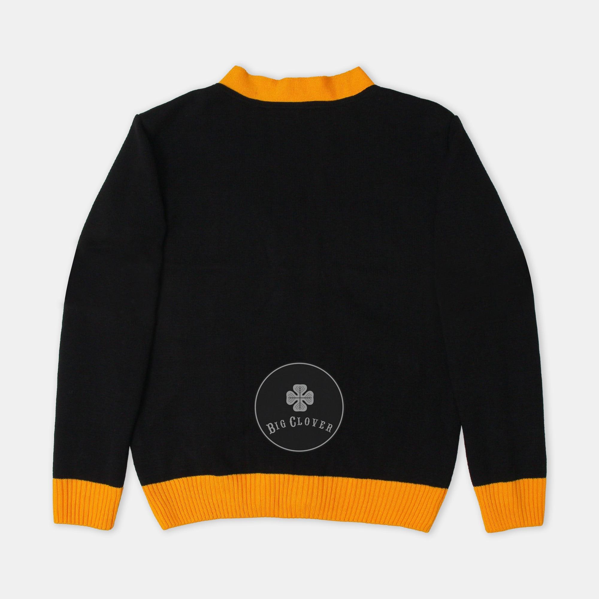 Handmade Jacquard Knit Cardigan: Black & Gold Acrylic Sweater - Etsy