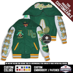Customized Sailor Style Rhinestones Wool Body & Leather Sleeves High School Letterman Baseball Cheerleader Embroidered Varsity Jacket