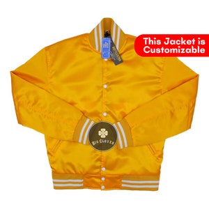 Handmade Gold Yellow Satin High School Letterman Baseball Bomber Blank Mid Season Varsity Streetwear College Bomber Jacket