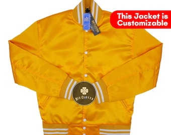 Handmade Gold Yellow Satin High School Letterman Baseball Bomber Blank Mid Season Varsity Streetwear College Bomber Jacket