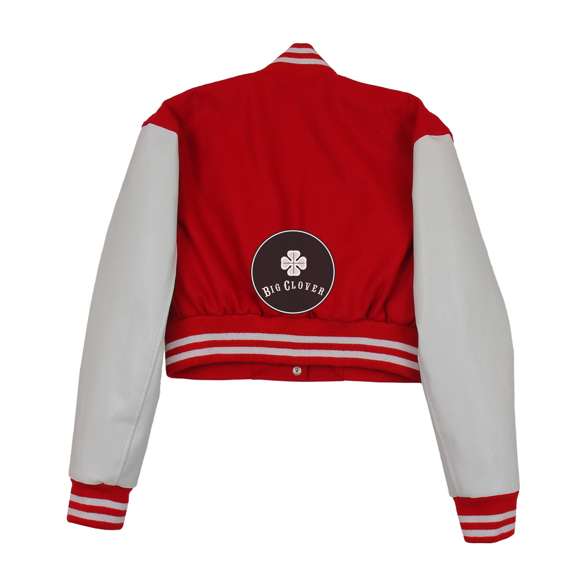 Handmade Cropped Wool Varsity Jacket: Red Body, Cowhide