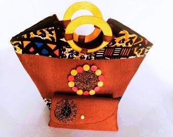 Original African handbag for women and its wallet - Elegant accessories of quality craftsmanship - Unique authentic gift