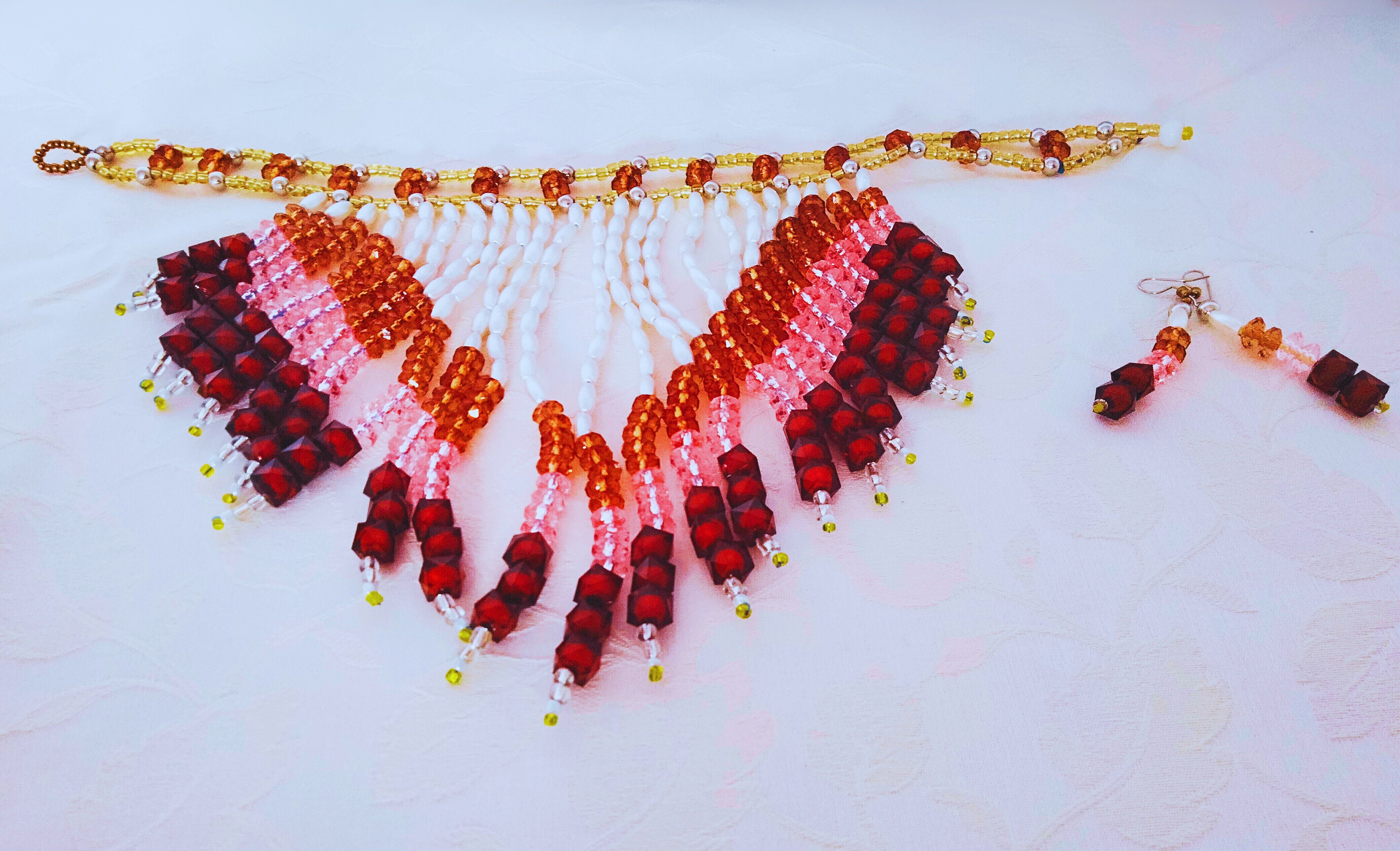 Parure De Bijoux Ras Du Cou Atigy - Collier Et Boucles D'oreilles Rouges Avec Perles Et Strass - Cadeau Femme Pour Mariage, Fête - 6