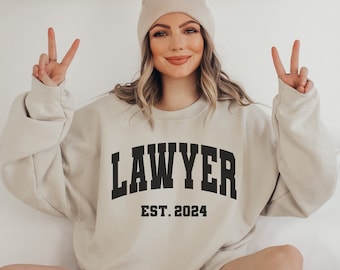 Custom Lawyer Est 2024 Sweatshirt Gift, Customized Lawyer Collegiate Crewneck Sweater Grad Gift, Grad Gift for Law School Student Graduate
