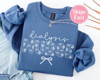 Sudadera Lace Coquette para enfermeras de diálisis, suéter de cuello redondo con lazo para enfermeras de diálisis, camisa para enfermeras de diálisis, regalo de graduación para enfermeras de diálisis