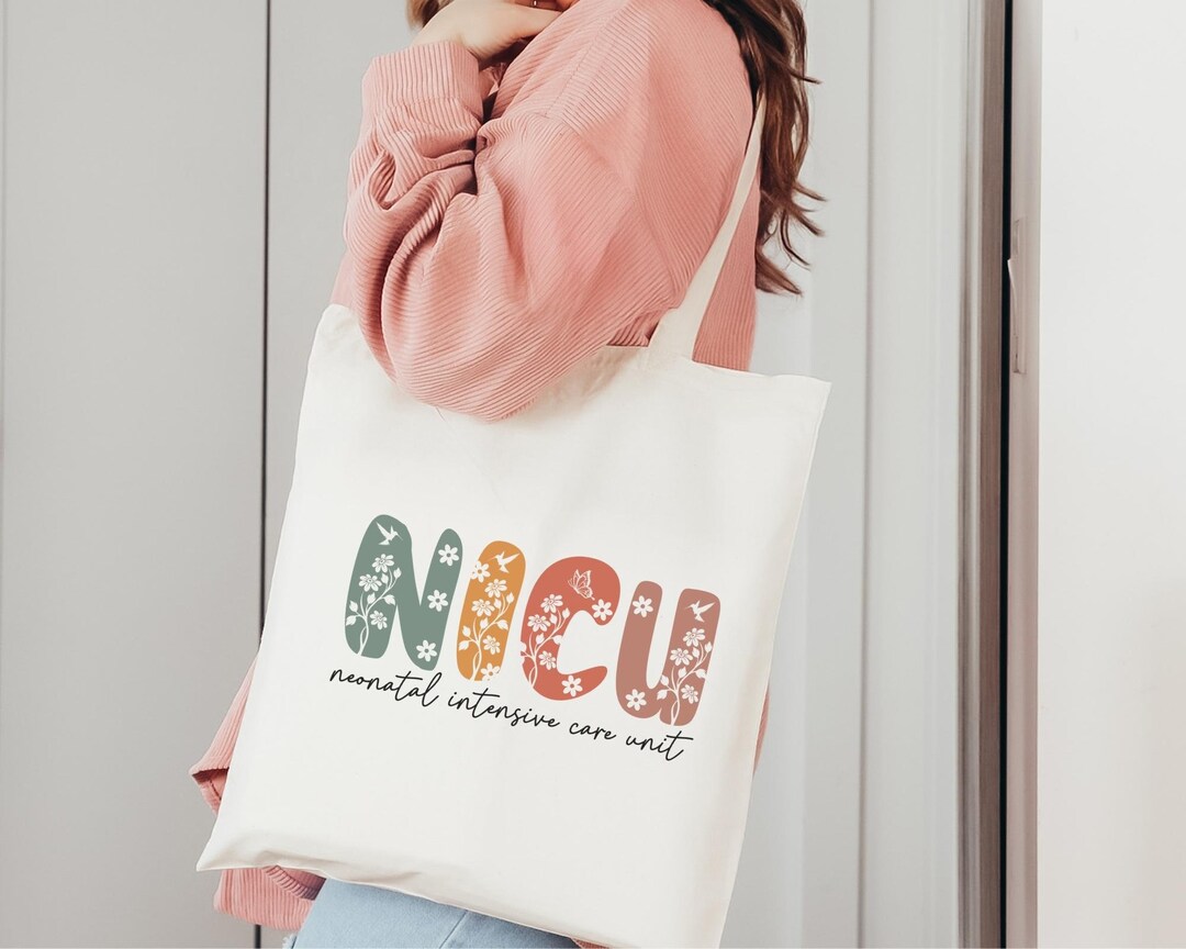 Nicu Nurse Floral Tote Bag Gift, NICU Boho Canvas Tote Bag, Neonatal Intensive Care Nurse Tote