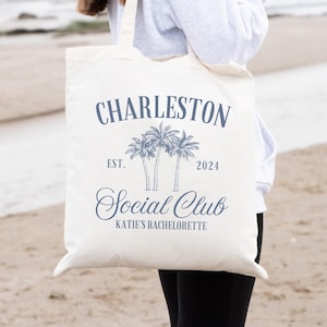 Charleston Bachelorette Tote Bag, Personalized Bachelorette Party Favor Tote, Coastal Bach Trip Tote, Custom Beach Bachelorette Party Favor